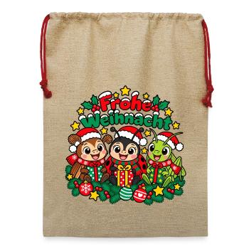 Weihnachts Insekten - Jute Weihnachtssack  - Beige - Vorne