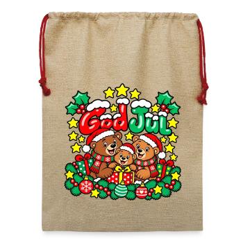 Fröhliche Weihnachten, liebe Bärenfamilie! - Jute Weihnachtssack  - Beige - Vorne
