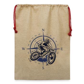 Moto Compass Fahrer - Jute Weihnachtssack  - Beige - Vorne