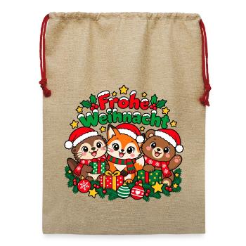 Weihnachts Waldtiere - Jute Weihnachtssack  - Beige - Vorne