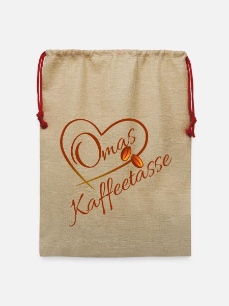 Omas Kaffee Herz - Jute Weihnachtssack - Beige