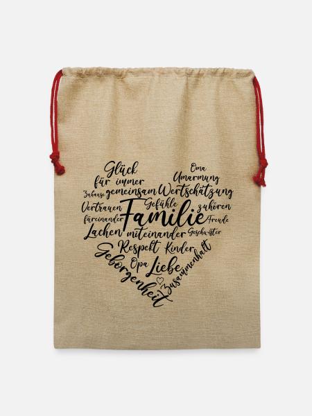 Familie Herz - Jute Weihnachtssack  - Beige