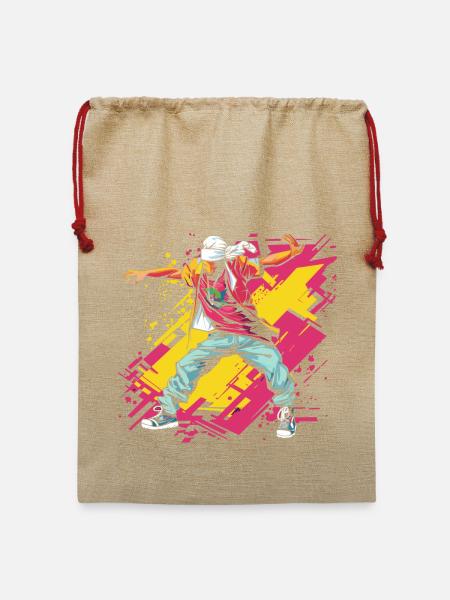 Breakdancer Graffiti - Jute Weihnachtssack - Beige