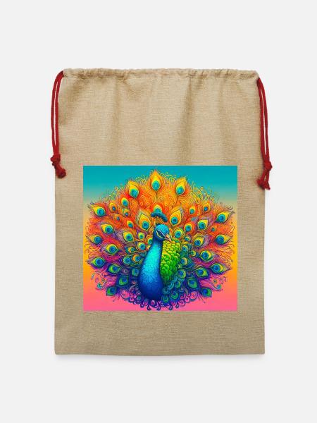 Pfau - Jute Weihnachtssack  - Beige