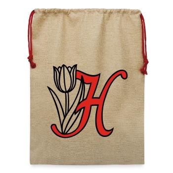 Buchstabe, Initiale, Blume - Jute Weihnachtssack  - Beige - Vorne
