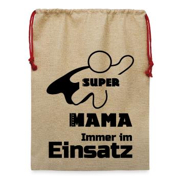 Super Mama Mutter Muttertag Familie Geschenk - Jute Weihnachtssack  - Beige - Vorne