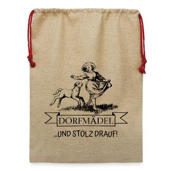 Dorfmädel mit Lamm – Und stolz drauf - Jute Weihnachtssack  - Beige - Vorne