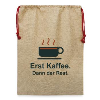 Erst Kaffee. Dann der Rest. - Jute Weihnachtssack  - Beige - Vorne