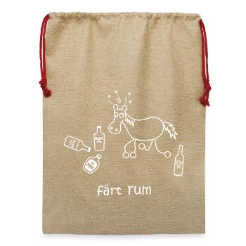 färt rum, herumfahren, Alkohol Pferd, Rum, fahren - Jute Weihnachtssack  - Beige - Vorne