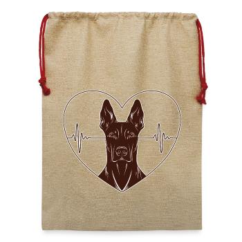 Herz Dobermann Design – Rust Look - Jute Weihnachtssack  - Beige - Vorne