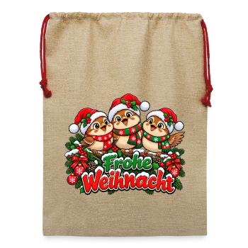 Frohe Weihnacht Vögel - Jute Weihnachtssack  - Beige - Vorne