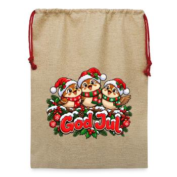 Frohe Weihnachtsvögel - Jute Weihnachtssack  - Beige - Vorne