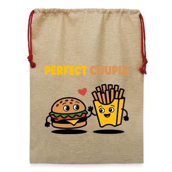 Perfect Couple Burger and Fries Cute Design - Jute Weihnachtssack  - Beige - Vorne