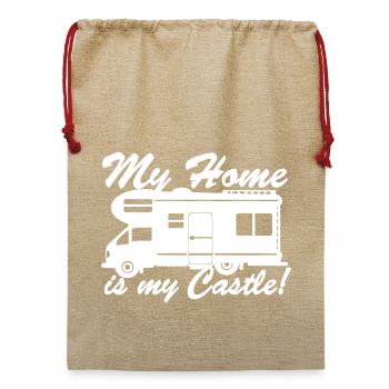 Wohnmobil,Camping,Fun Shirt,My Home is...(25) - Jute Weihnachtssack  - Beige - Vorne