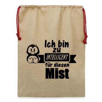 Pinguin Spruch - Zu intelligent Geschenk - Jute Weihnachtssack  - Beige - Vorne
