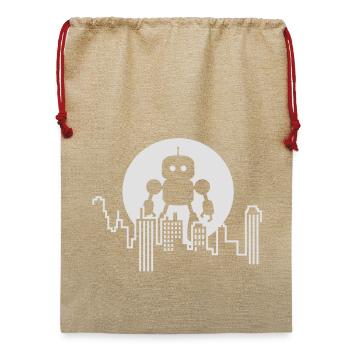 Futuristische Robot Skyline – Android - Jute Weihnachtssack  - Beige - Vorne
