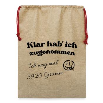 Lachendes Mondgesicht mit Sternen und Spruch - Jute Weihnachtssack  - Beige - Vorne