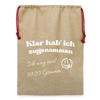 klar habe ich zugenommen - Jute Weihnachtssack  - Beige - Vorne