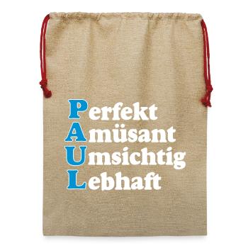 Paul,Vorname,Namensschild,Name,Fun Shirt (25) - Jute Weihnachtssack  - Beige - Vorne