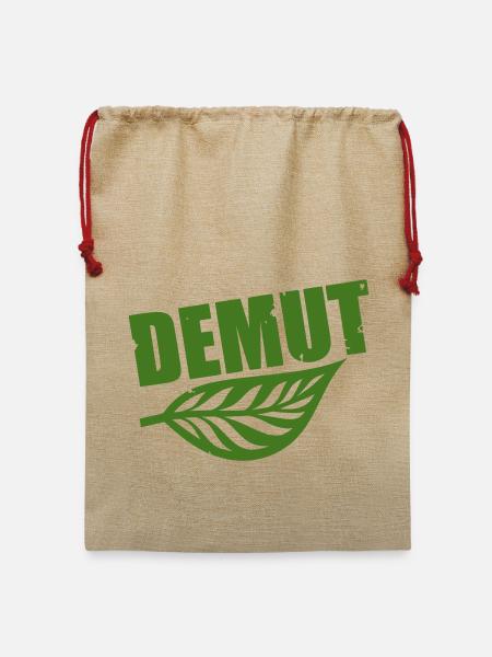 Demut mit Blatt grüne Typografie - Jute Weihnachtssack - Beige