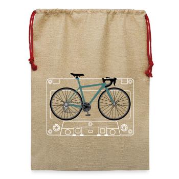 Blaugrün Fahrrad Blaupause Druck - Jute Weihnachtssack  - Beige - Vorne