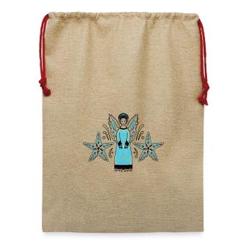 Türkiser Engel mit Sternenrahmen - Jute Weihnachtssack  - Beige - Vorne