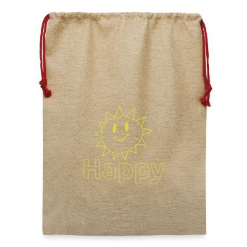 Happy Sonne - Jute Weihnachtssack  - Beige - Vorne