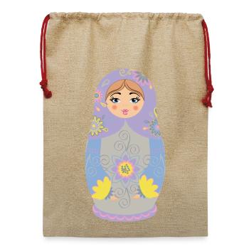 Farbige Matroschka Puppe Illustration - Jute Weihnachtssack  - Beige - Vorne