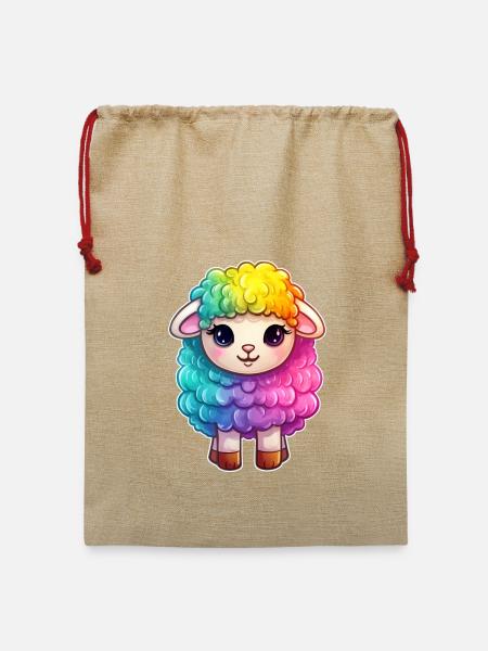Buntes Schaf Regenbogen LGBTQ Tier Wolle Gender - Jute Weihnachtssack  - Beige