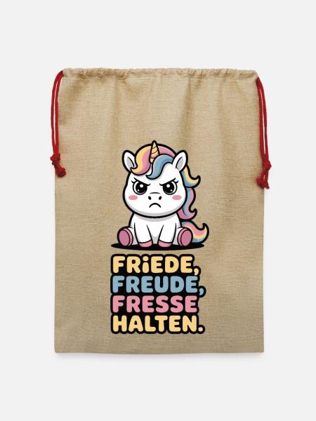 Süßes Einhorn Sarkasmus Spruch Fun Shirt - Jute Weihnachtssack - Beige