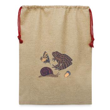 Vintage Naturillustration: Kröte & Falter - Jute Weihnachtssack  - Beige - Vorne