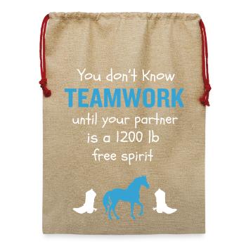 Pferde-Teamwork-Reitreitgeschenk - Jute Weihnachtssack  - Beige - Vorne