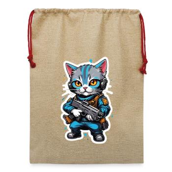 Katzenkrieger mit Hightech-Waffen - Jute Weihnachtssack  - Beige - Vorne