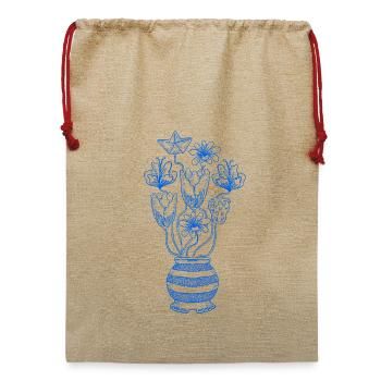 Linien-Blumenstrauß mit Stern - Jute Weihnachtssack  - Beige - Vorne