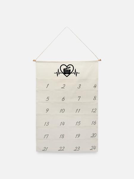 Kino Herz Filmklappe - Leinen Adventskalender  - Naturweiß