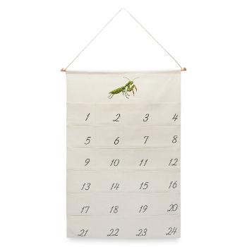 Gottesanbeterin Fangschrecke Mantis Religiosa - Leinen Adventskalender  - Naturweiß - Vorne