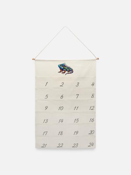 Leguan - Leinen Adventskalender - Naturweiß