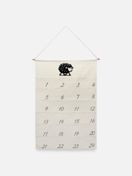 Schwarzes Schaf - Leinen Adventskalender - Naturweiß