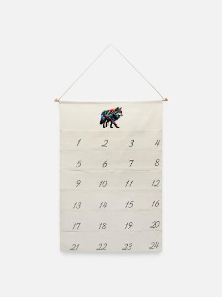 Wolf - Leinen Adventskalender  - Naturweiß