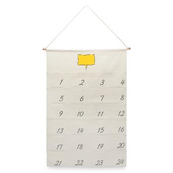 Eckige Sprechblase in Gelb used look - Leinen Adventskalender  - Naturweiß - Vorne