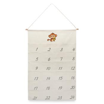 Äffchen-Mahlzeit - Leinen Adventskalender  - Naturweiß - Vorne