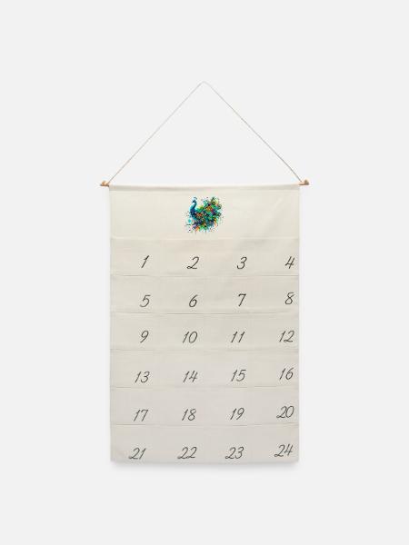 Pfau - Leinen Adventskalender - Naturweiß