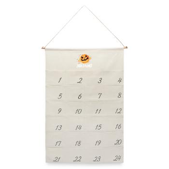 Halloween Kürbis Gesicht Jack-O-Planet - Leinen Adventskalender  - Naturweiß - Vorne