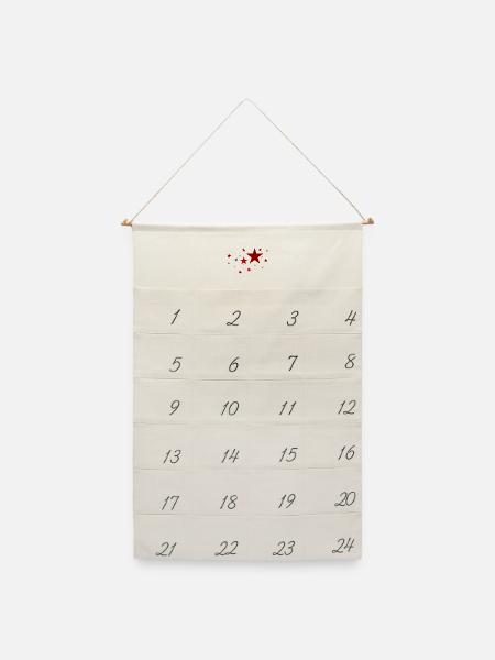 Sterne in Rot - Leinen Adventskalender - Naturweiß