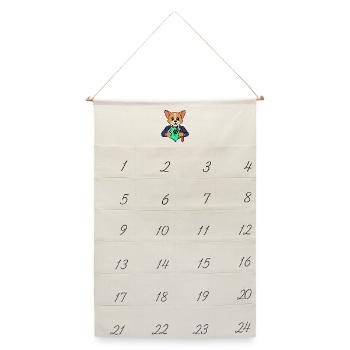 Hund Welpe Haustiere Kuscheltier Haustiere Tiere - Leinen Adventskalender  - Naturweiß - Vorne