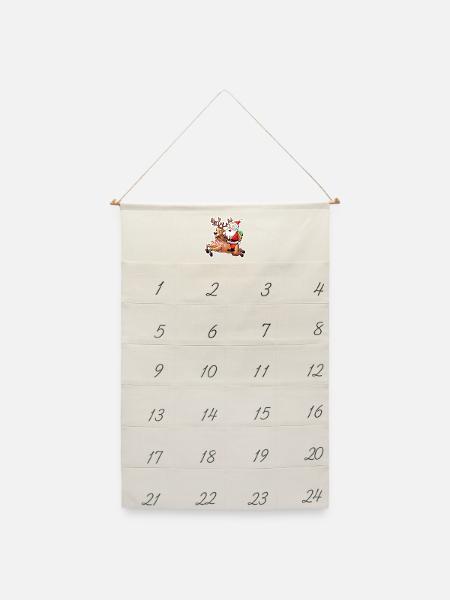 Babbo Natale - Weihnachtsmann Frohe Weihnachten - Leinen Adventskalender  - Naturweiß