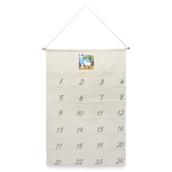 Alpaka Papa mit Alpaka Sohnemann, oder Lama? - Leinen Adventskalender  - Naturweiß - Vorne