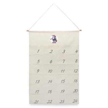 Buntes Einhorn mit Trompete - Leinen Adventskalender  - Naturweiß - Vorne