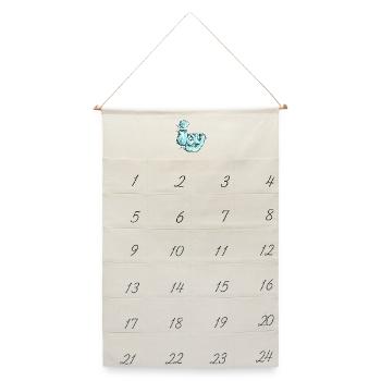 Eisig, ein gezogenes Wort - Leinen Adventskalender  - Naturweiß - Vorne