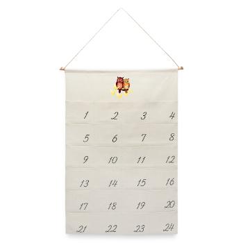 Süßes Eulen Pärchen mit Schmetterlingen - Leinen Adventskalender  - Naturweiß - Vorne